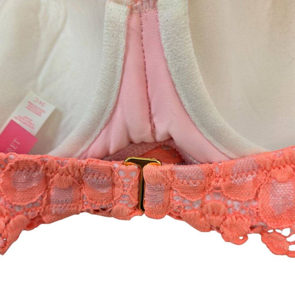 Victoria's Secret Neon Orange Lace Overlay Padded Bikini Top Size 34C - Picture 5 of 6